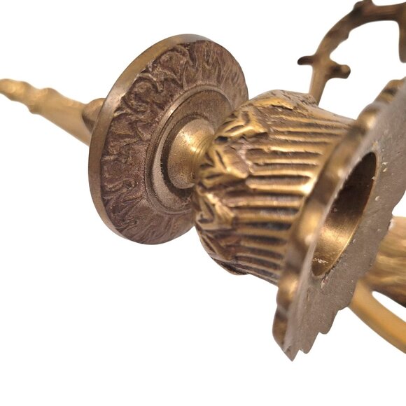 Wall Sconce Pair French Brass Flame and Bow Candle Neo Classical Early Century - Picture 8 of 10